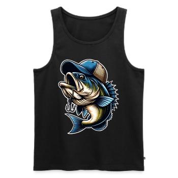 Poisson de pêche avec hameçon à capuchon - Débardeur bio Premium Homme - noir - Devant - AI Model Male 178 light (178cm)