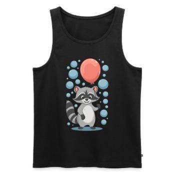Fröhlicher Waschbär mit Luftballon und Blasen - Männer Premium Bio Tank Top - Schwarz - Vorne - Michal (187cm)