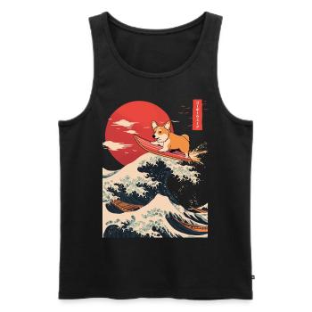 Corgi Dog Hund Animal Japanese Surfing Beach Wave - Men's Premium Organic Tank Top - black - Front - AI Model Male 178 light (178cm)