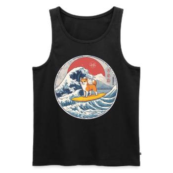Shiba Inu Dog Animal Japanese Surfing Beach Wave - Men's Premium Organic Tank Top - black - Front - AI Model Male 178 light (178cm)