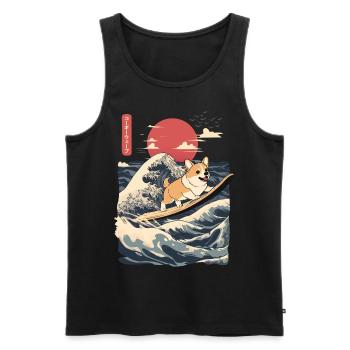 Corgi Dog Hund Animal Japanese Surfing Beach Wave - Men's Premium Organic Tank Top - black - Front - AI Model Male 178 light (178cm)