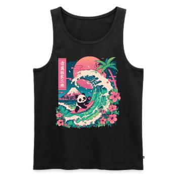 Panda Bear Animal Japanese Surfing Beach Wave - Men's Premium Organic Tank Top - black - Front - AI Model Male 178 light (178cm)