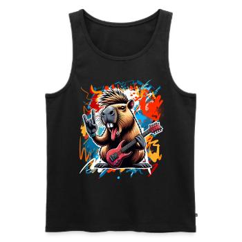 Capybara Rock and Roll Guitariste Guitare électrique - Débardeur bio Premium Homme - noir - Devant - Michal (187cm)