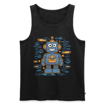 Cheerful robot with gears and - Men's Premium Organic Tank Top - black - Front - Michal (187cm)