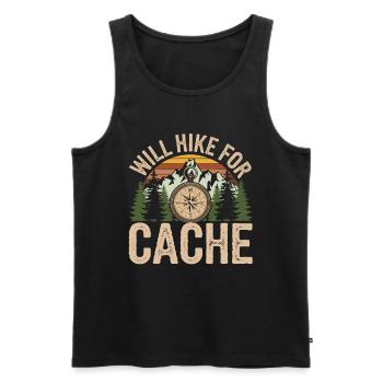 Je fais de la randonnée pour Cache Adventure Compass - Débardeur bio Premium Homme - noir - Devant - Michal (187cm)