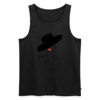 Femme élégante avec chapeau et rouge à lèvres rouge - Débardeur bio Premium Homme - noir - Devant - AI Model Male 178 light (178cm)