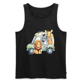 Mignon safari animaux amis dans l’aventure en voiture - Débardeur bio Premium Homme - noir - Devant - AI Model Male 178 light (178cm)