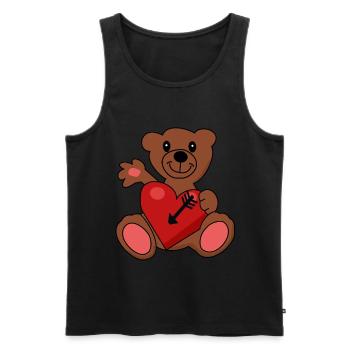 Teddy Ours en peluche Valentine Arrow Coeur - Débardeur bio Premium Homme - noir - Devant - AI Model Male 178 light (178cm)