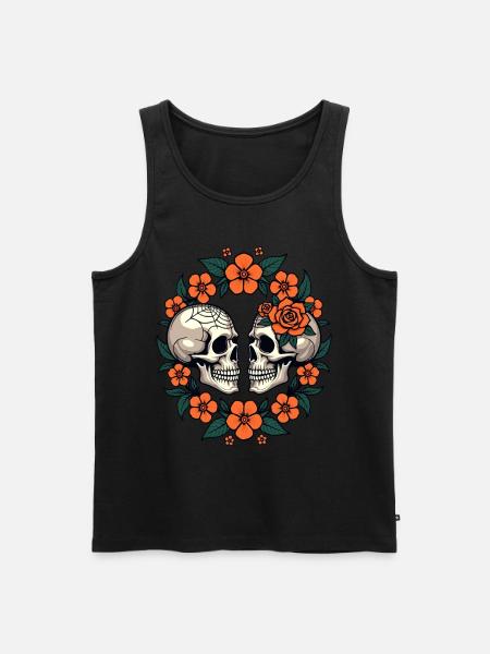 Dødningehoveder og blomster Mørk Æstetisk Blomster - Herre Premium økologisk tanktop - sort