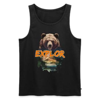 Discover the wilderness with bear motif and - Men's Premium Organic Tank Top - black - Front - AI Model Male 178 light (178cm)
