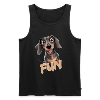 Fröhlicher Dackel mit Text Fun - Männer Premium Bio Tank Top - Schwarz - Vorne - AI Model Male 178 light (178cm)
