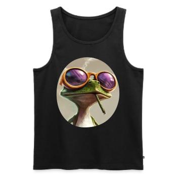 Grenouille de dessin animé fumant de l’herbe : Croassement psychédélique - Débardeur bio Premium Homme - noir - Devant - Michal (187cm)