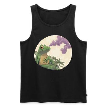 Weed‑rauchender Froschkönig: Stoned Quak - Männer Premium Bio Tank Top - Schwarz - Vorne - Michal (187cm)