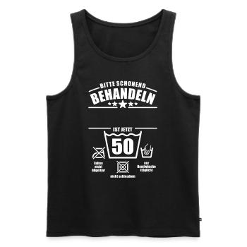 Schonend behandeln, 50. Geburtstag, Wunschname - Männer Premium Bio Tank Top - Schwarz - Vorne - AI Model Male 178 light (178cm)