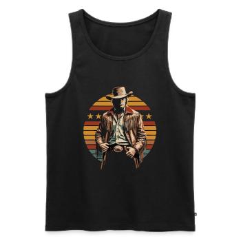 Stylish cowboy with western hat in front of stripes and - Men's Premium Organic Tank Top - black - Front - Michal (187cm)