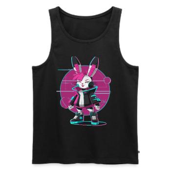 Futuristic cyber bunny in neon look for gamers - Men's Premium Organic Tank Top - black - Front - AI Model Male 178 light (178cm)