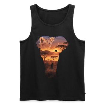 Coucher de soleil majestueux dans la savane avec - Débardeur bio Premium Homme - noir - Devant - AI Model Male 178 light (178cm)
