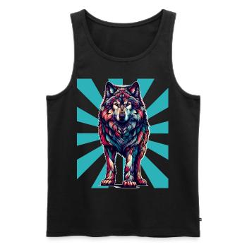 Retro Vintage Wolf Tattoo Wölfe - Männer Premium Bio Tank Top - Schwarz - Vorne - AI Model Male 178 light (178cm)