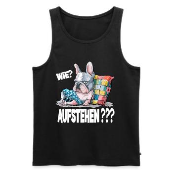 Französische Bulldogge: Wie? Aufstehen??? - Männer Premium Bio Tank Top - Schwarz - Vorne - AI Model Male 178 light (178cm)