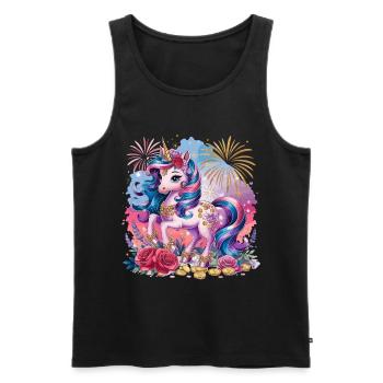 Licorne magique avec des fleurs et des feux d’artifice - Débardeur bio Premium Homme - noir - Devant - Michal (187cm)