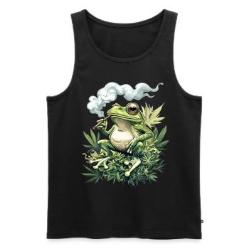 Grenouille avec joint - Grenouille de mauvaises herbes fumante - Débardeur bio Premium Homme - noir - Devant - AI Model Male 178 light (178cm)