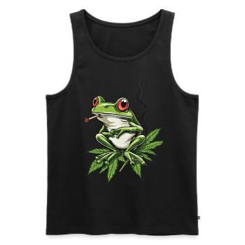 Grenouille sur feuille de cannabis avec joint - Weed Frog - Débardeur bio Premium Homme - noir - Devant - AI Model Male 178 light (178cm)