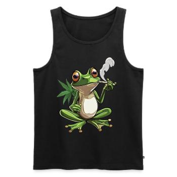 Grenouille avec joint et feuille de cannabis - Weed Frog D - Débardeur bio Premium Homme - noir - Devant - AI Model Male 178 light (178cm)