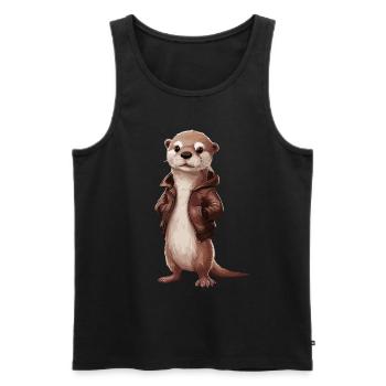 Cooler Otter Mit Lederjacke Illustrationskunst - Männer Premium Bio Tank Top - Schwarz - Vorne - AI Model Male 178 light (178cm)