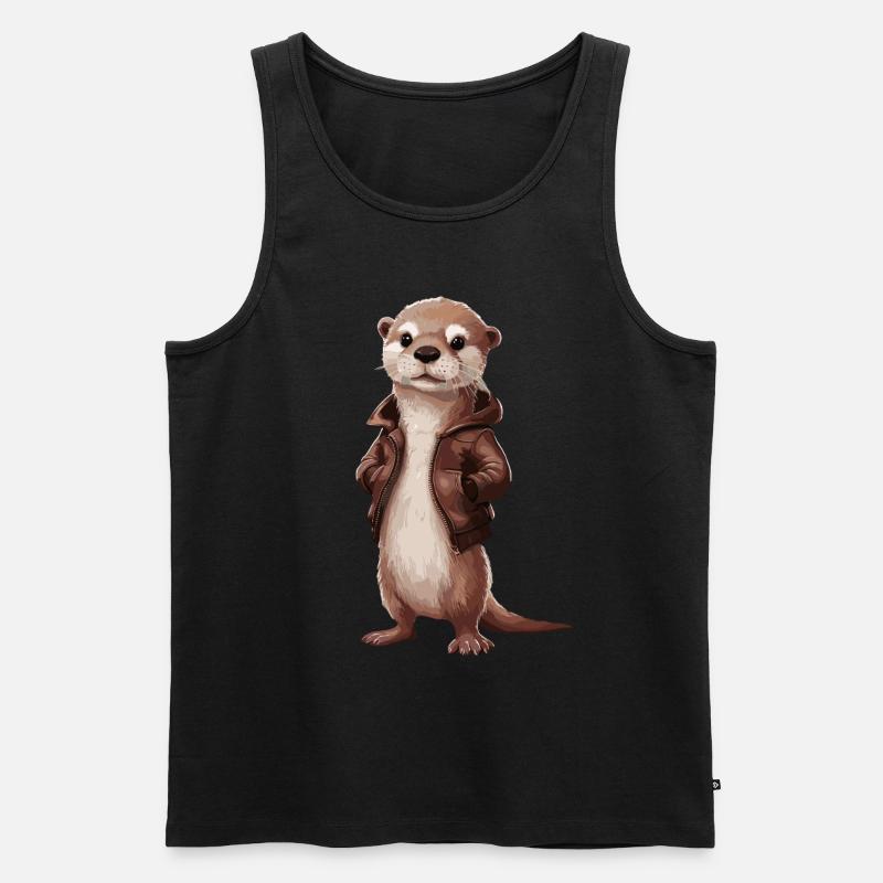 Cooler Otter Mit Lederjacke Illustrationskunst - Männer Premium Bio Tank Top - Schwarz