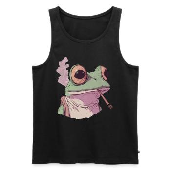 Grenouille avec d’énormes yeux et une articulation - Weed Frog - Débardeur bio Premium Homme - noir - Devant - AI Model Male 178 light (178cm)