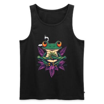 Grenouille avec joint et feuille de cannabis - Weed Frog - Débardeur bio Premium Homme - noir - Devant - AI Model Male 178 light (178cm)