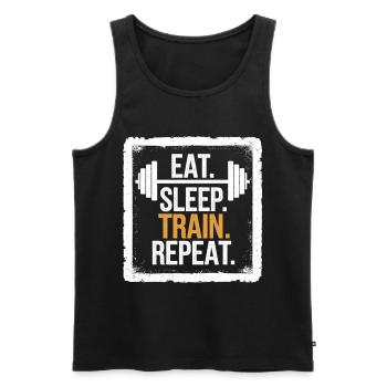 Eat Sleep Train Repeat – Chemise de fitness et de gym - Débardeur bio Premium Homme - noir - Devant - Michal (187cm)