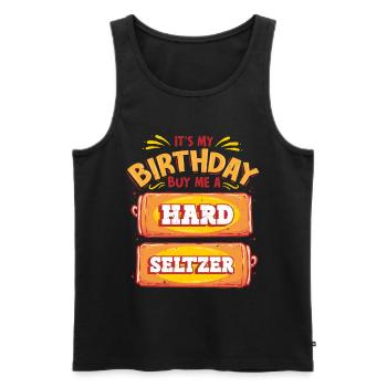 Tour des bars C’est mon anniversaire Achetez-moi un hard seltzer - Débardeur bio Premium Homme - noir - Devant - Michal (187cm)