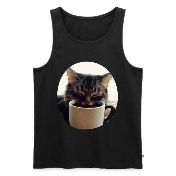 Chat endormi avec tasse à café - Débardeur bio Premium Homme - noir - Devant - Michal (187cm)
