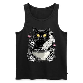 Mystical: Cat with skull coffee - Men's Premium Organic Tank Top - black - Front - AI Model Male 178 light (178cm)