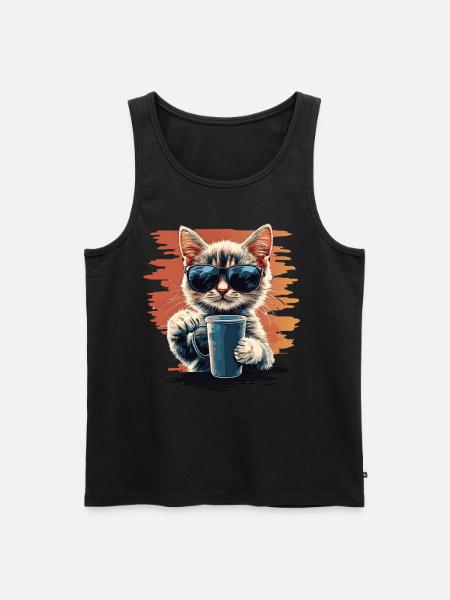 Cool cat with sunglasses & coffee - Men's Premium Organic Tank Top - black