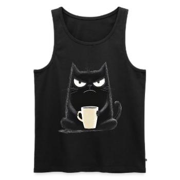 Chat avec du café - Style dessin animé - Débardeur bio Premium Homme - noir - Devant - Michal (187cm)