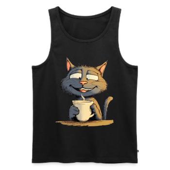 Satisfied Cat with Coffee - Comic Style - Men's Premium Organic Tank Top - black - Front - AI Model Male 178 light (178cm)