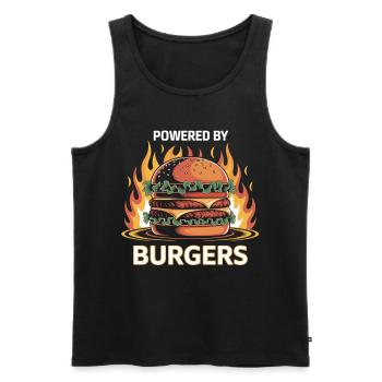 Powered by Burgers – Fire & Cheeseburger Shirt - Men's Premium Organic Tank Top - black - Front - Michal (187cm)