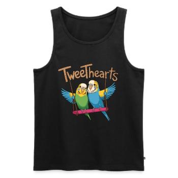 Two budgies tweethearts on swing - Men's Premium Organic Tank Top - black - Front - Michal (187cm)