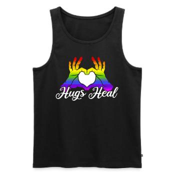 Hugs Heal Heart Hand Rainbow Pride Month LGBTQ - Männer Premium Bio Tank Top - Schwarz - Vorne - AI Model Male 178 light (178cm)