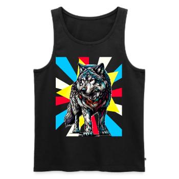 Retro Tattoo Wolf Wölfe Husky Hund Hunde - Männer Premium Bio Tank Top - Schwarz - Vorne - AI Model Male 178 light (178cm)