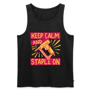 Polsterer Polsterin Keep Calm And Staple On - Men's Premium Organic Tank Top - black - Front - AI Model Male 178 light (178cm)