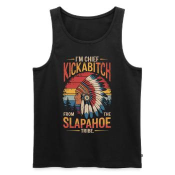 Chef amérindien Kickabitch de la tribu Slapahoe - Débardeur bio Premium Homme - noir - Devant - AI Model Male 178 light (178cm)