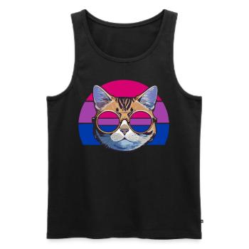 Retro Cat with Bisexual Pride Round Glasses - Men's Premium Organic Tank Top - black - Front - AI Model Male 178 light (178cm)