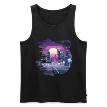 Neon City Skyline futuriste à - Débardeur bio Premium Homme - noir - Devant - Michal (187cm)