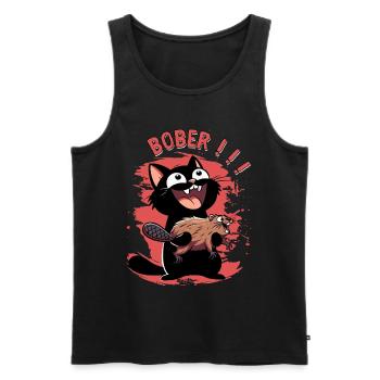 Hyper cat calls "Bober!!" – Animal freak out - Men's Premium Organic Tank Top - black - Front - AI Model Male 178 light (178cm)