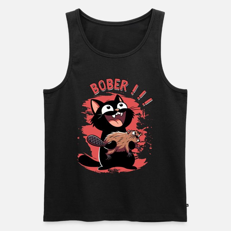 Hyper-Katze ruft „Bober!!!“ – Tierischer Ausraster - Männer Premium Bio Tank Top - Schwarz