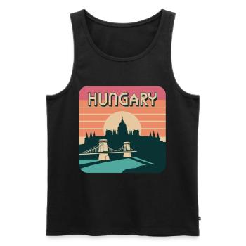 Hungary silhouette with chain bridge and parliament - Men's Premium Organic Tank Top - black - Front - AI Model Male 178 light (178cm)
