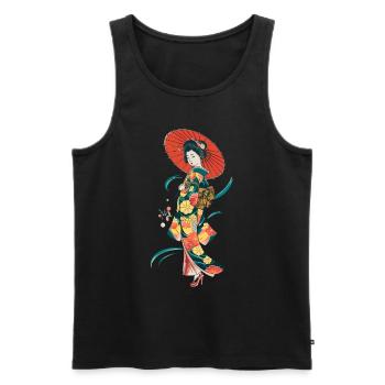 Geisha japonaise traditionnelle à motif floral - Débardeur bio Premium Homme - noir - Devant - AI Model Male 178 light (178cm)